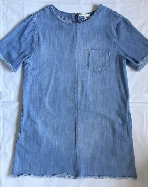 Love Fire Denim Frayed Short Sleeve Shift Dress with Zipper Closure Back Size XL