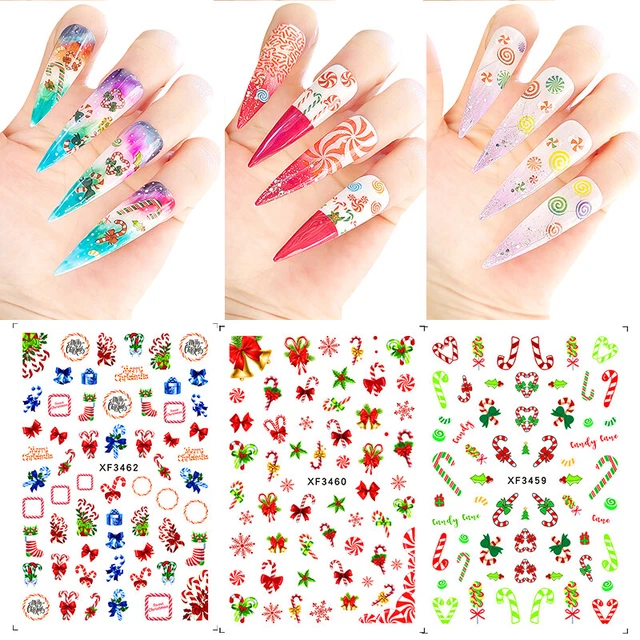 Dessin Animé Bonbon Noël Ongle 'Slider' - à Glisser Autocollant Manucure Colo ,