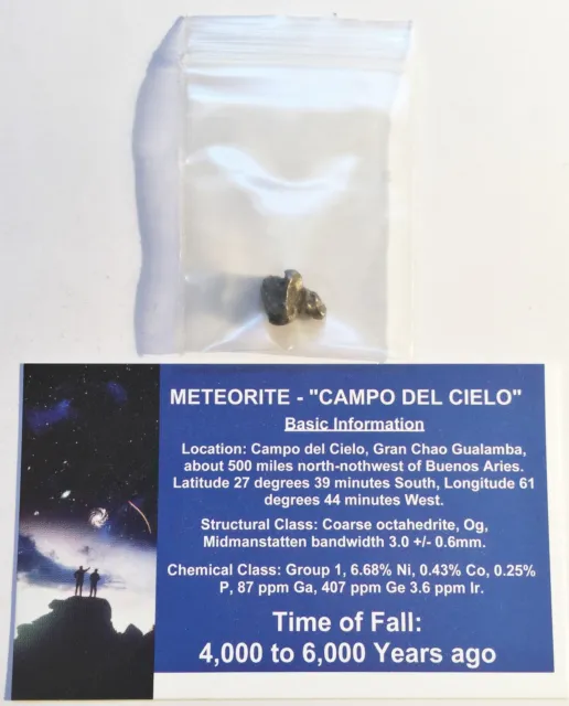 "RARE" 1 x .5 to 2 Gram Meteorite "Campo Del Cielo" with Information Certificate