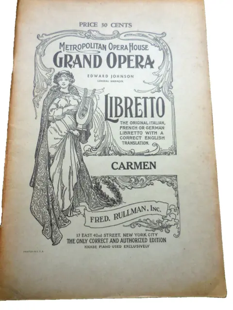 Metropolitan Opera House Grand Opera Libretto, Carmen