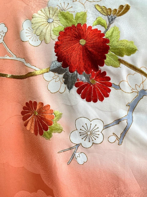 Vintage Japanese Silk kimono - Furisode Kimono robe with beautiful embroidery 2