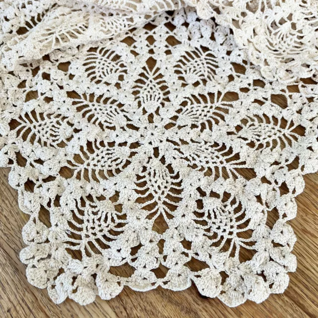 Vintage Crochet Round Table Cloth Hand Made Natural Cotton Farmhouse Kitchen