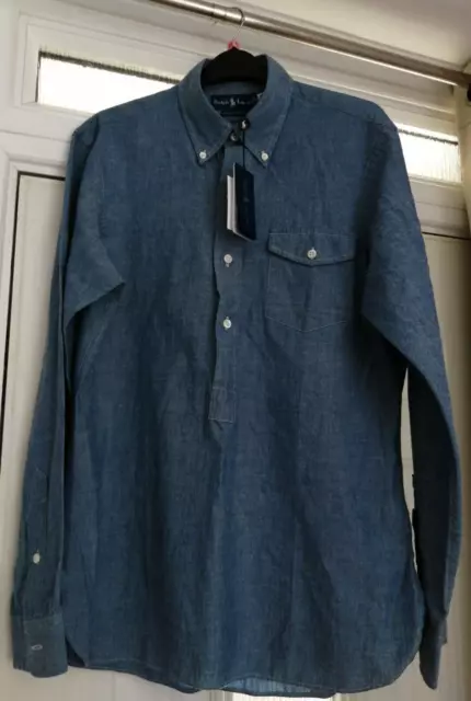 BNWT Men's POLO Ralph Lauren Custom Fit Cotton Indigo Denim Shirt - Med