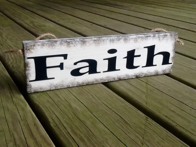 FAITH Handmade Rustic Primitive Country Farmhouse Hanging Door Wood Sign
