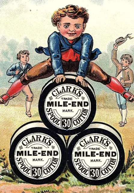 1880s Spool Clark's Cotton Mile-End Jumping Boy Over Gymnast Children Victorian