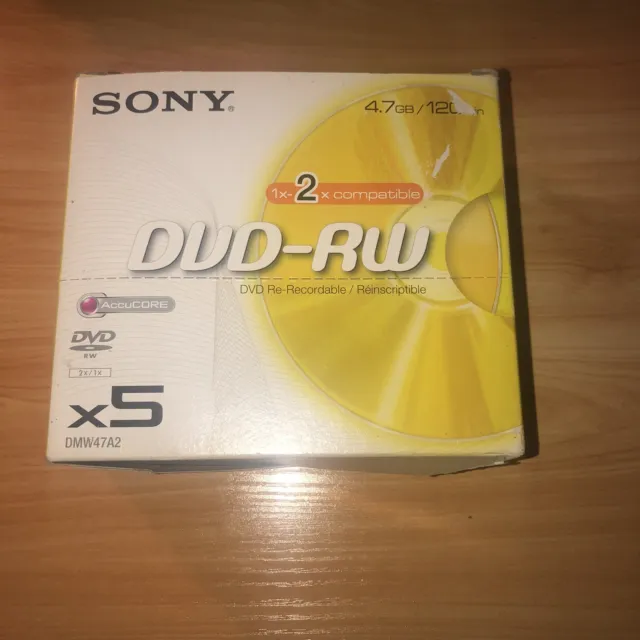 Sony 5er-Pack DVD+RW 2x Speed 4,7GB wiederbeschreibbar in Schmuckhülle DMW47A2 *brandneu in Originalverpackung*