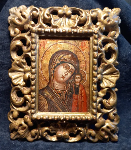 Antica icona russa " Madre di Dio di Kazan"