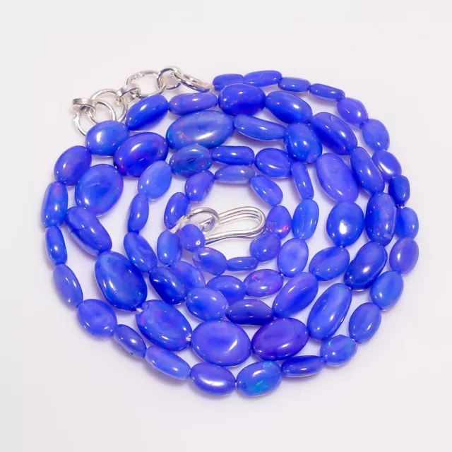 Collier de perles ovales lisses en opale éthiopienne bleue naturelle, 18-19...