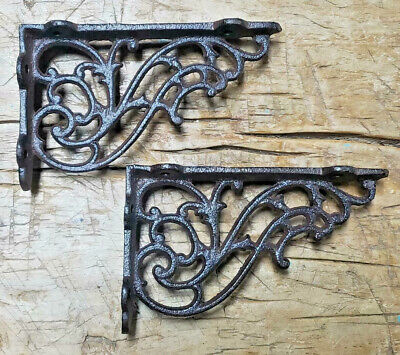 2 Cast Iron Antique Style SM Fat IVY SCROLL Brackets Garden Braces Shelf Bracket 2