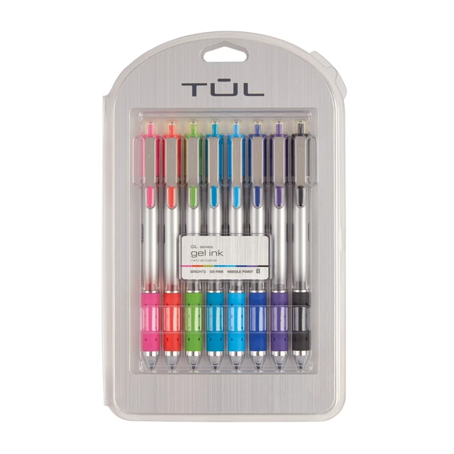 TUL Retractable Gel Pens, Needle Point, 0.5 mm, Bright Ink, 8-Pack