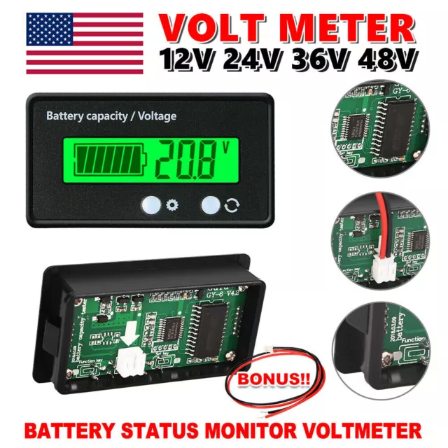 12V-48V Battery Capacity LCD Indicator Voltage Voltmeter Monitor Meter Caravan