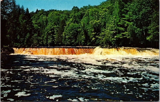 Lower Falls Tahquamenon River Michigan Upper Peninsula MI Postcard VTG UNP