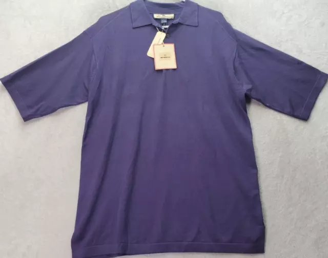 Tommy Bahama Polo Shirt Mens Medium Purple Silk Short Sleeve Stretch Slit Collar