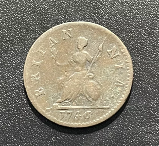Great Britain 1746 Farthing Copper Coin: George II