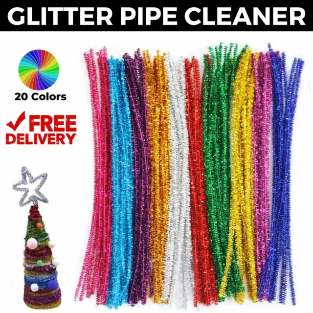 30cm Chenille Craft Stems Pipe Cleaners Arts & Crafts Flexible Bendy Glitter UK
