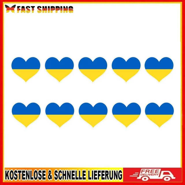 Heart Shape Ukrainian Flag Car Stickers Ukraine Auto Window Decal (10pcs)