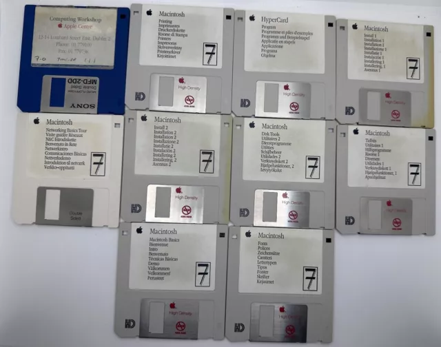 Apple Macintosh/System 7- 1983 - 1992,10 x dischi 10x floppy Apple Macintosh/System 7- 1983 - 1992,10 x dischi 10x floppy
