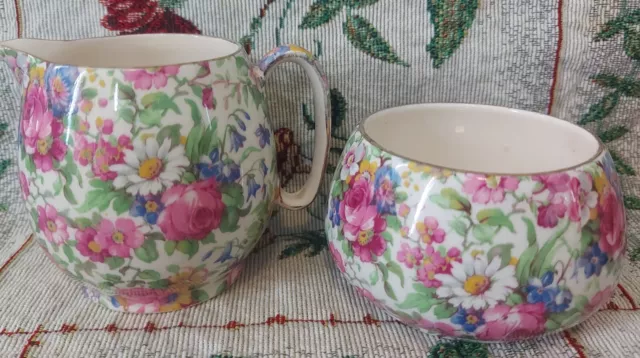 ROYAL WINTON Chintz "Summertime" Milk Pitcher & Sugar Bowl