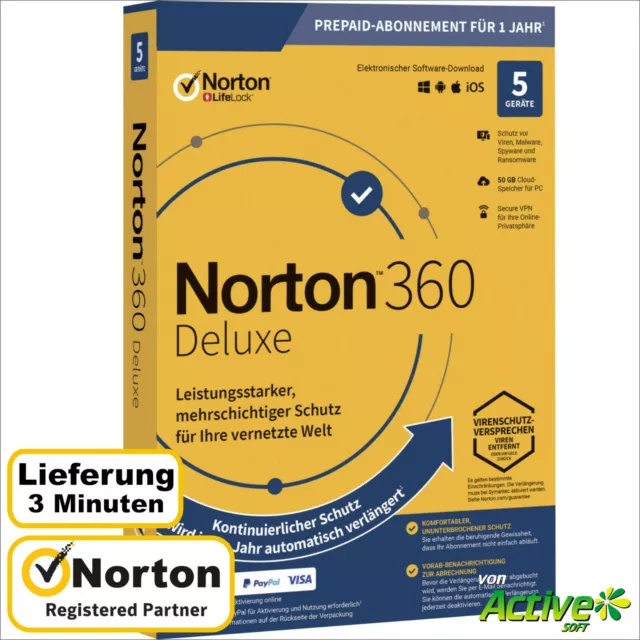NORTON 360 Deluxe 2024 5 Geräte |PC,Mac,Android,iOS| Internet Security DE-Lizenz