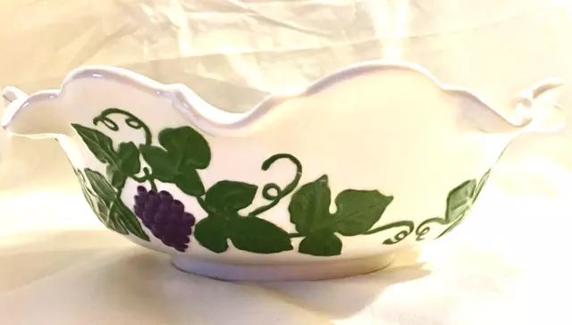 Handmade Serving Bowl Grapevine signed by Maya Scalloped Edge 3D Studio Pottery