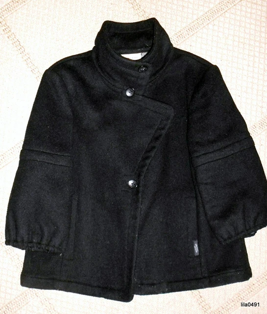 Manteau Vintage Cinoche En Laine Bouillie Noir - Taille 2 - Très Bon État "Comme Neuf" - Pardessus Chaud