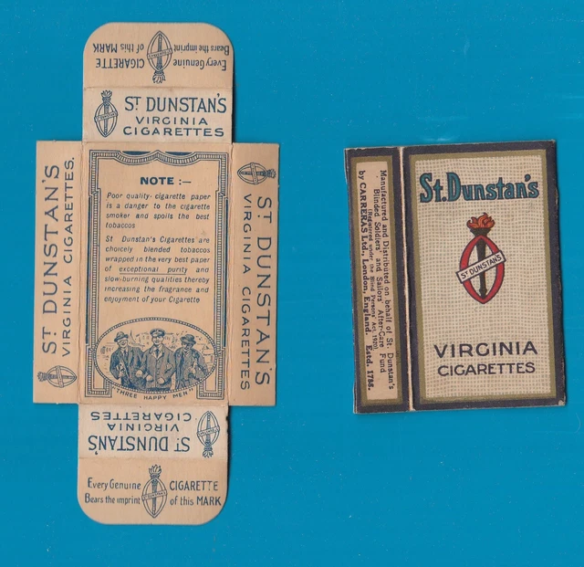 OLD EMPTY CIGARETTE packet + slide St.Dunstans Blind Soldiers & Sailors ...