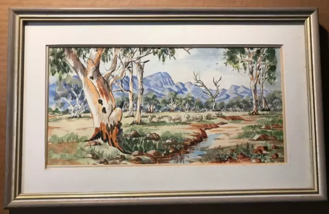 Original watercolour painting vintage landscape, framed  in glass & signed 39x23
