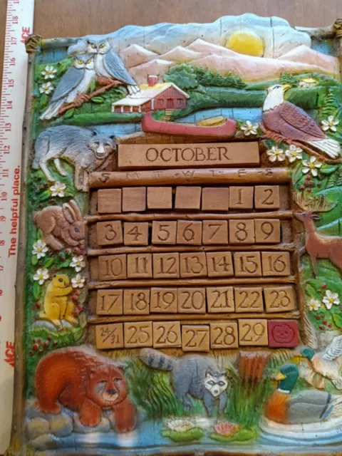 Amazing unique find hand carved and painted wooden perpetual calendar