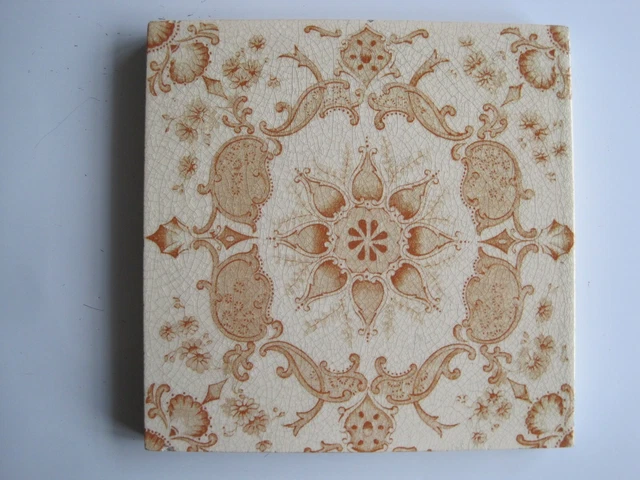 Antique Victorian 6" Malkin Edge Orange On Cream Aesthetic Print Tile - C1890