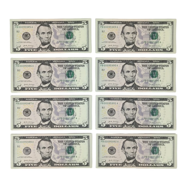 Lot of 8 Uncirculated Sequential FIVE Dollar Bills - Series 2017A $5 Notes CRISP