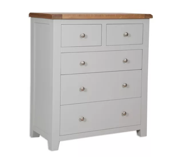 Oak Chest Drawers Solid 5 Drawer 2 over 3 Pine in Painted Dorset French Grey