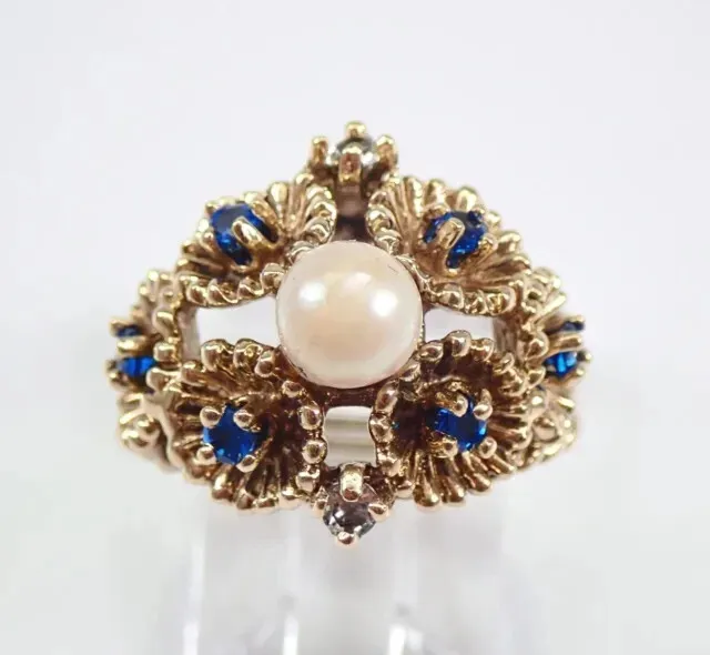 Natural White Pearl 1.30Ct Round Vintage Engagement Ring 14K Yellow Gold Plated