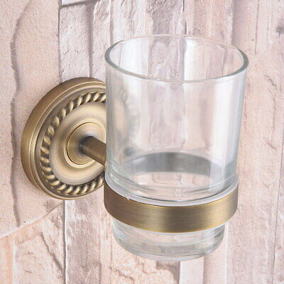 Antique Brass Wall Mount Bathroom One Glass Cup Toothbrush Holder 2ba265
