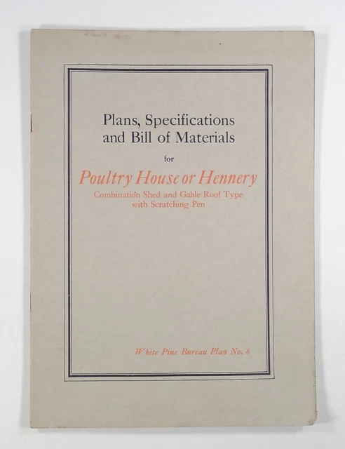 1917 Planos de gallina/hennery especificaciones y materiales oficina de pino blanco #6 {b}