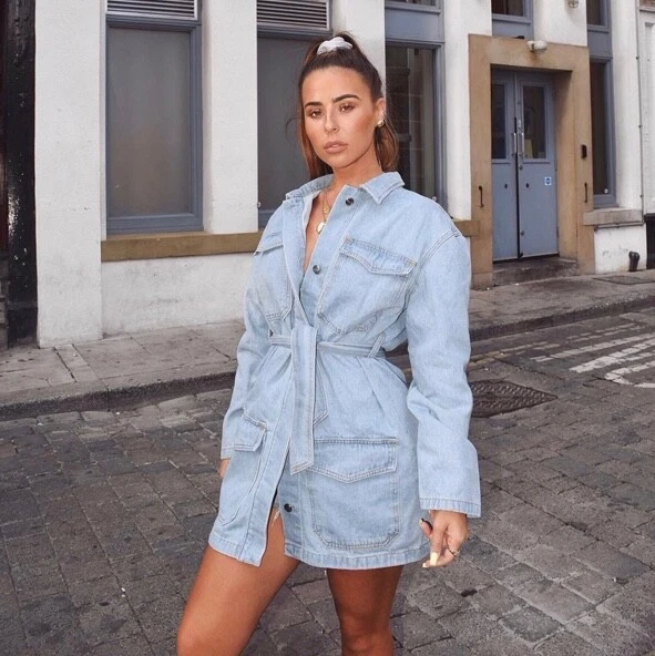PRETTYLITTLETHING PLT X Maya Jama denim tie up shirt dress XS