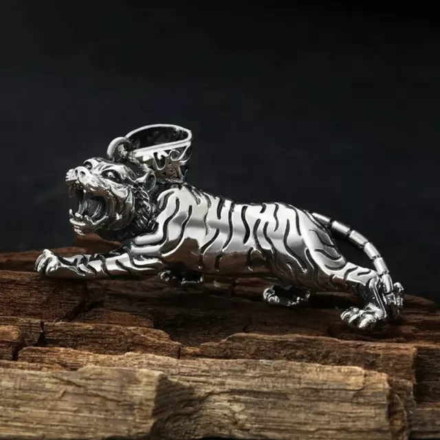 Large Heavy Solid Silver Tiger Thai Design Pendant Handmade 2