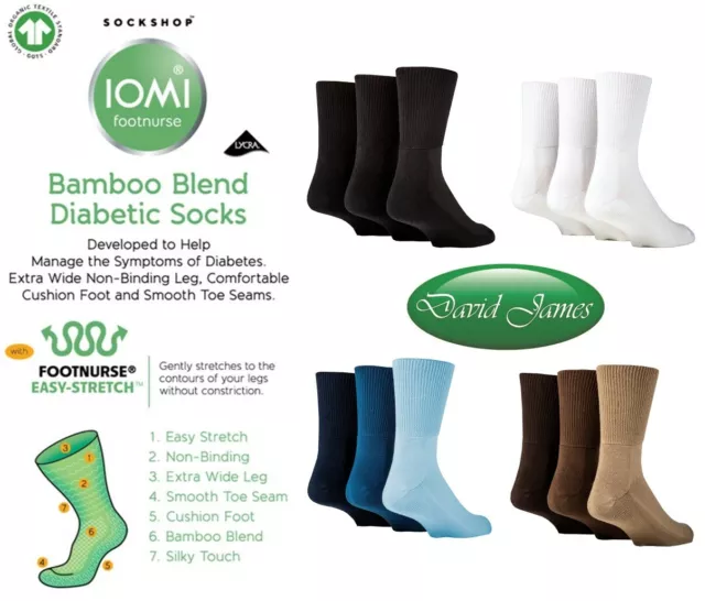 3 Pairs IOMI SockShop Extra Wide BAMBOO Diabetic Socks / Swollen Legs 4 sizes