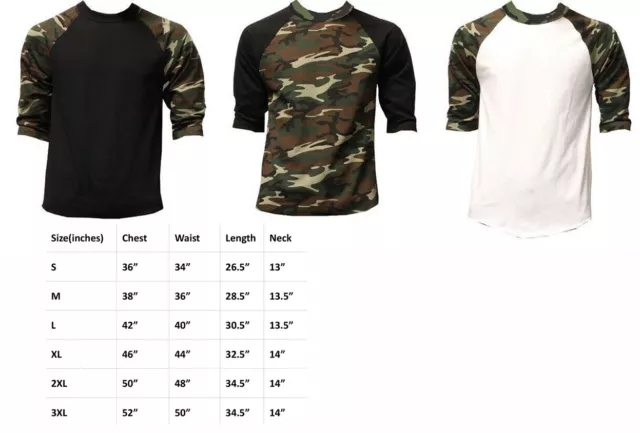 NEW LONG SLEEVE Camo Raglan Baseball Mens Army Camouflage Sports T-Shirt  S-3XL $8.59 - PicClick