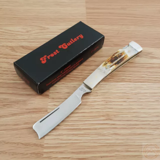 Frost Cutlery Lock Folding Knife Stainless Razor Blade Second Cut Bone Handle