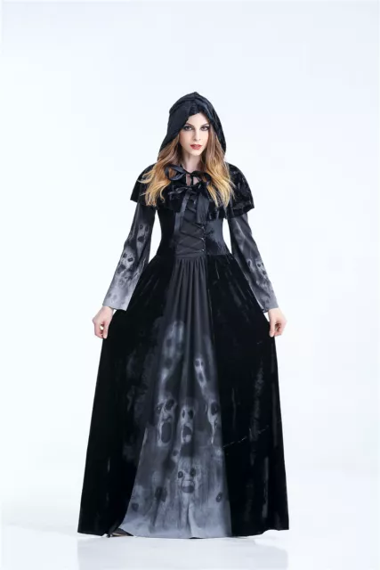 New Ladies Dark Witch Black Horror Halloween Costume Fancy Party Dress ladcos32