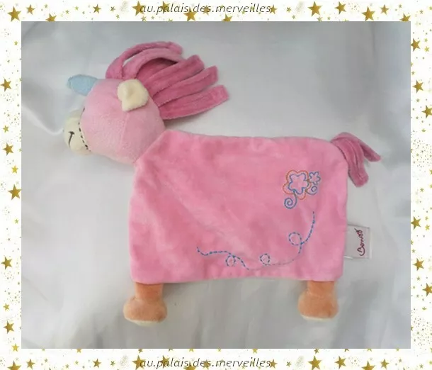 Doudou Peluche Plat Licorne Rose Bleu Fleurs Bengy