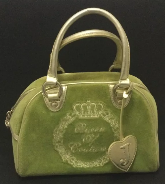 Juicy Couture Velour Bowler Bag Purse Handbag Crown Green Gold Vintage Y2K Rare