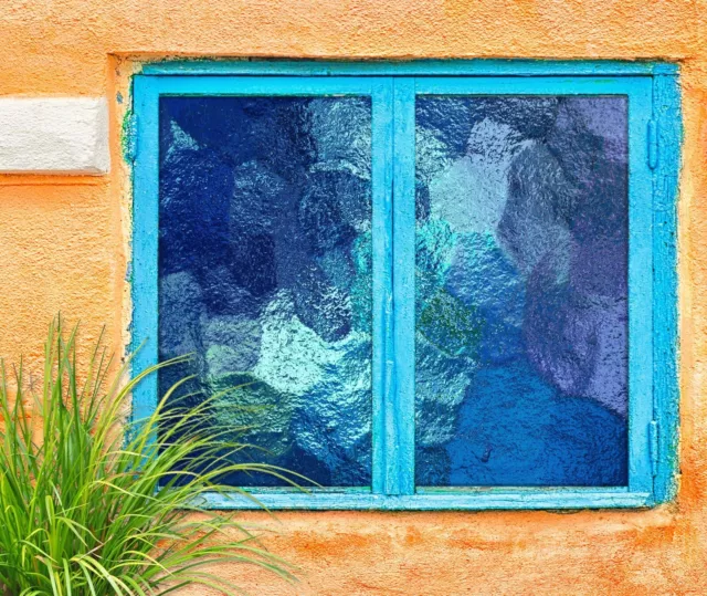 3D Blue Pattern A208 Window Film Print Sticker Cling Stained Glass UV Sinsin