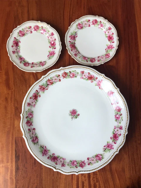 P.K. Silesia Serving Platter & Bread Plates Floral Lot of 3 Vintage