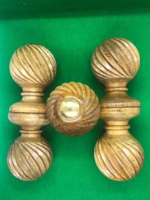 Set Of 6 Victorian Wooden Door Knob Handmade Walnut/Brass Brown