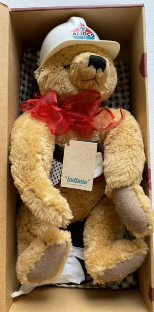 1999 Amoco Gas Oil Toy Plush Teddy Bear Indiana Hardhat Coveralls Box, Vintage