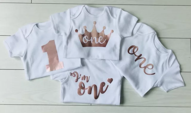 Luxury Girls 1st First Birthday Cake Smash Vest Top Outfit Set Rose Gold 9-12m