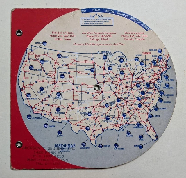 1969 VOLVELLE UNITED STATES DIST O MAP SHOWING HIGHWAY DISTANCE Plumly Mfg