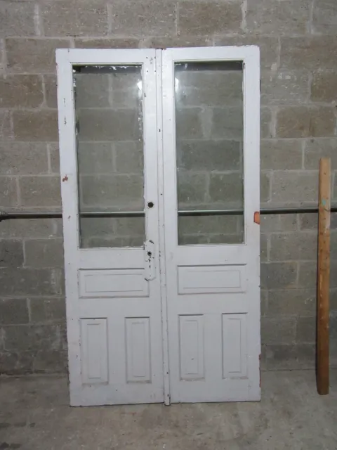 ~ ANTIQUE DOUBLE ENTRANCE FRENCH DOORS ~ 47.25 x 85.25 ~ ARCHITECTURAL SALVAGE