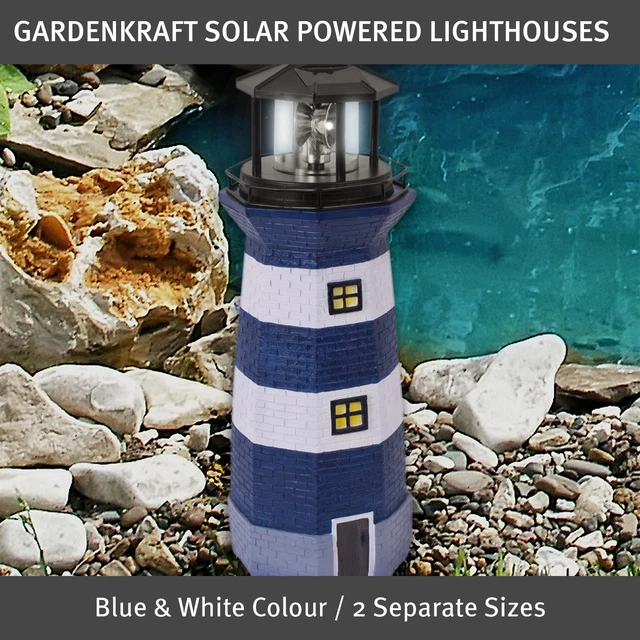 SOLAR POWERED LIGHTHOUSES With Revolving LED Lights / 40cm Tall / Blue ...